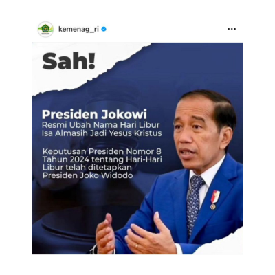 SAH ! Presiden Resmi Ubah Nama Hari Libur Isa Almasih Jadi Yesus Kristus.