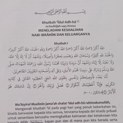 Teks Kutbah Idul Adha  Siap Didistribusikan ke Pengurus Masjid Sekecamatan Sukaraja
