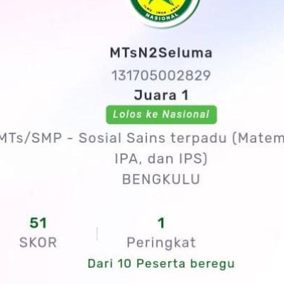 Tim KSM MTsN 2 Seluma Juara I Tingkat Provinsi Bengkulu