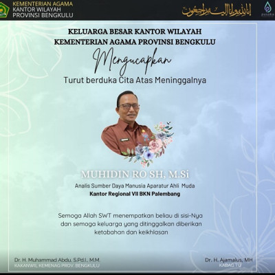 Muhidin RO SH.M.Si Wafat Dalam Tugas, Kanwil Kemenag Bengkulu Sampaikan Belasungkawa