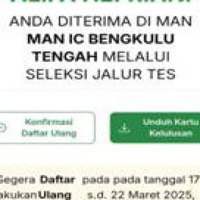 Satu Siswi MTsN 6 Mukomuko Lulus MAN Insan Cendikia Bengkulu