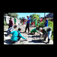 Cegah Laka lantas, Siswa MTs N 3 Kaur Tampal Jalan Berlubang