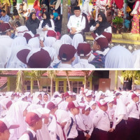 Antusias orang tua mengantarkan anaknya Hari pertama sekolah